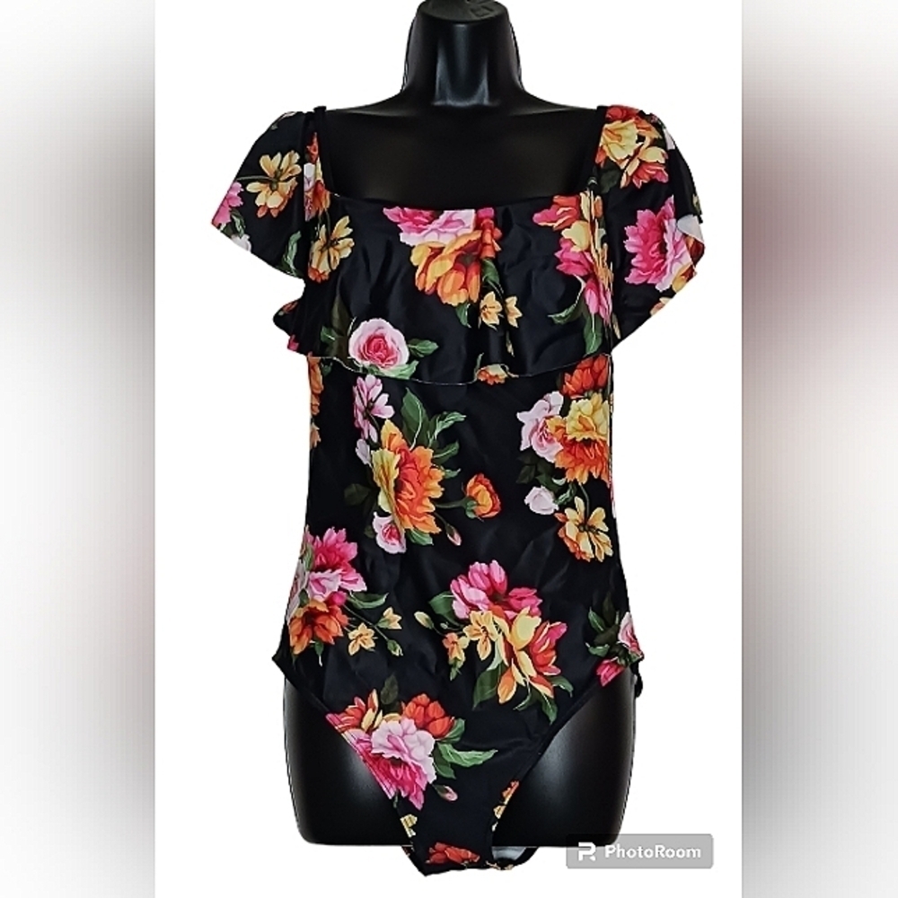 NWT Tempt Me Floral Off the Shoulder One Piece Swimsuit Bathing Suit, Size M